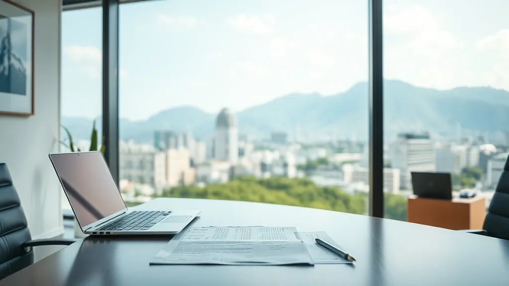 A professional office setting in Kobe with a view of the mou
