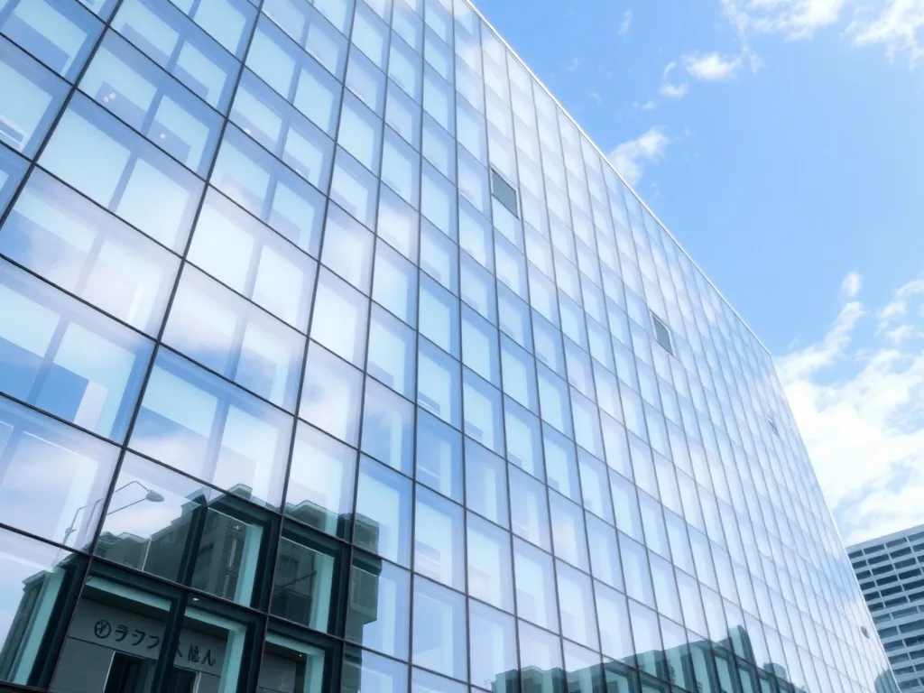 A clean, modern office building in Kobe, Japan, with glass f